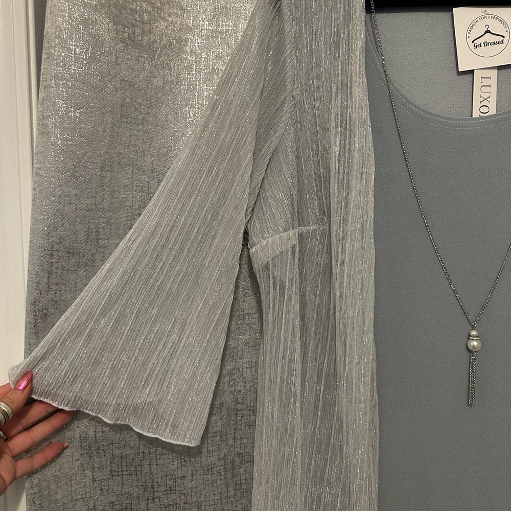 Luxology Dress with attached duster & Silver-Tone Necklace w/Ivory Pearl Tassel - Picture 6 of 7
